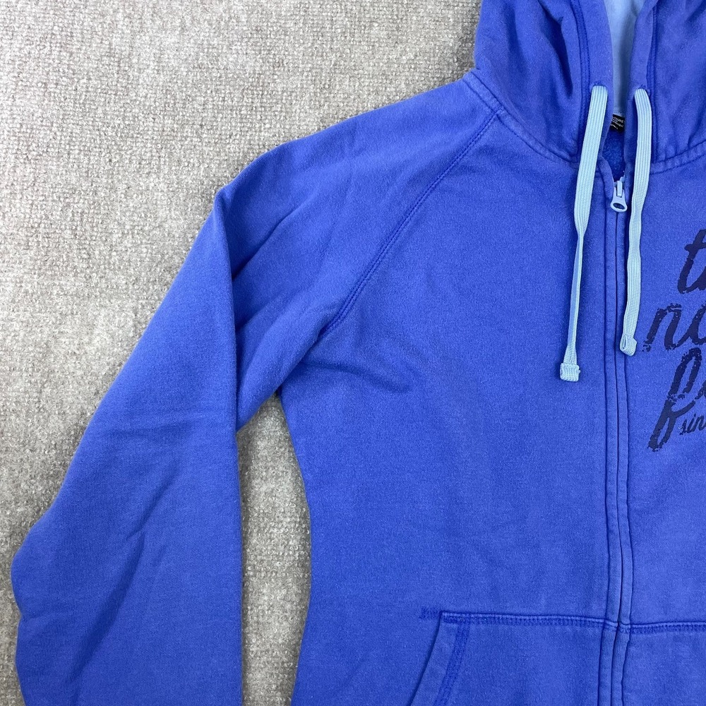 The North Face Hoodie Womens Medium Blue Fleece Lined Cotton Graphic Full Zip - Picture 8 of 14